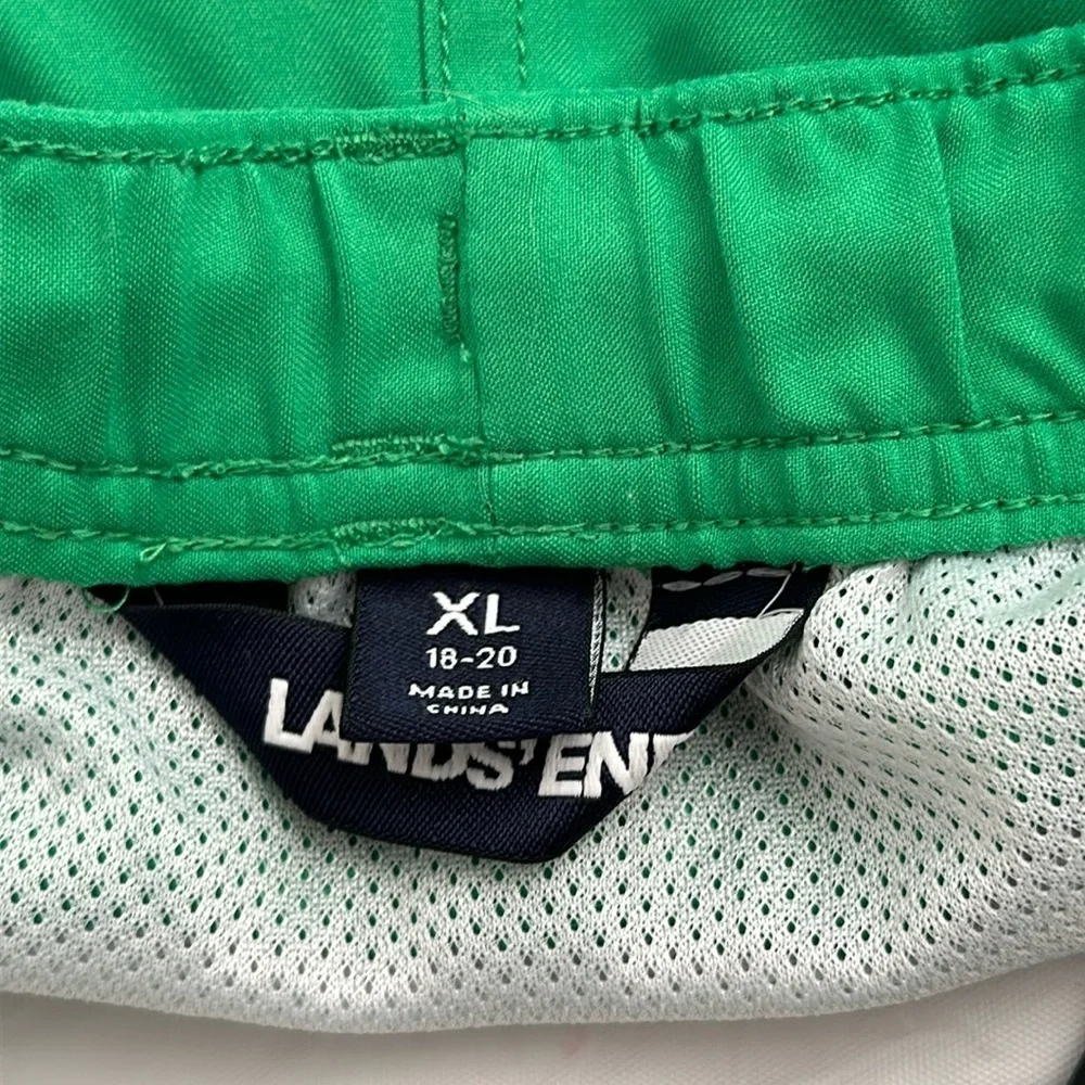 Lands End green mesh lined drawstring swim trunks